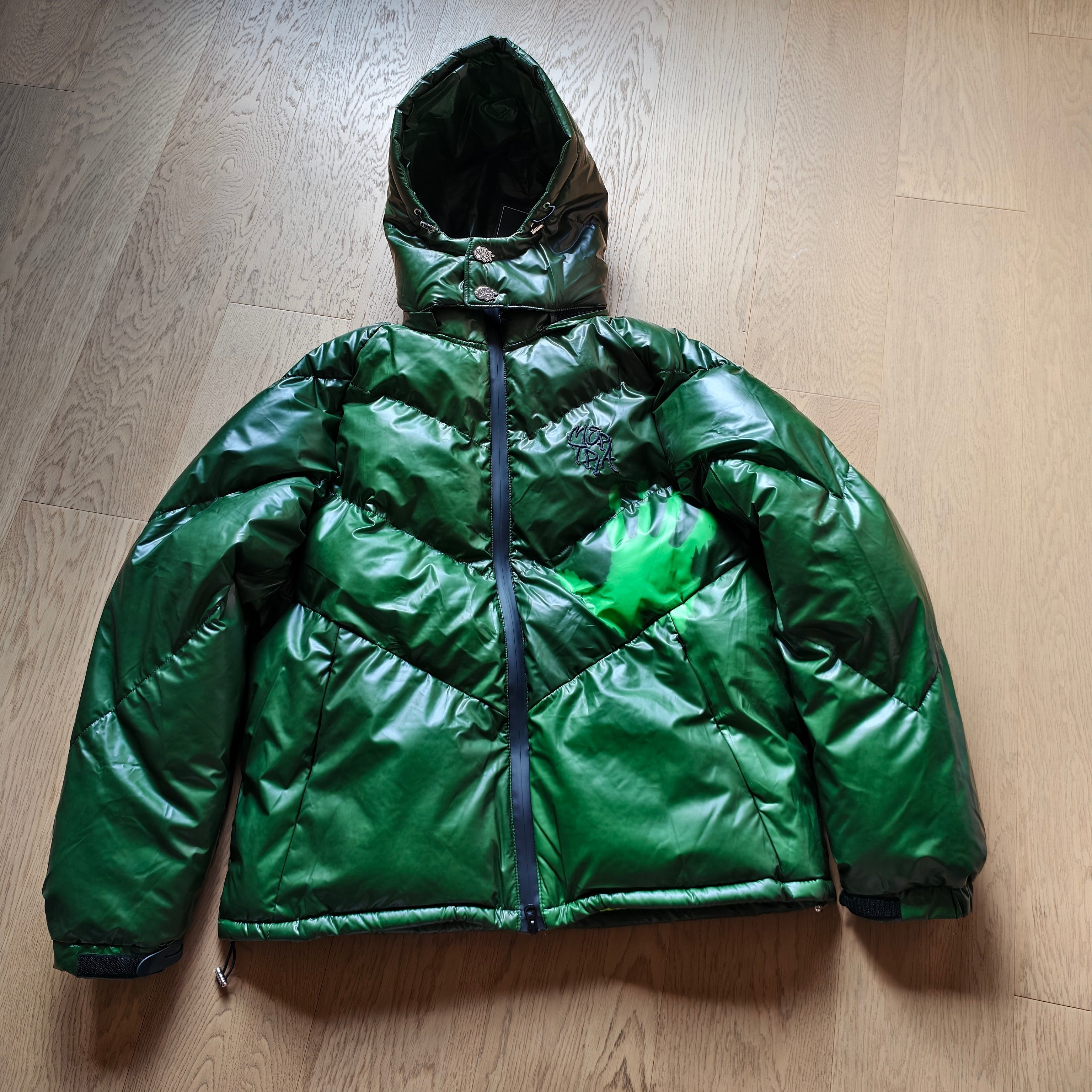 Hooded Glossy Puffer Jacket – Green