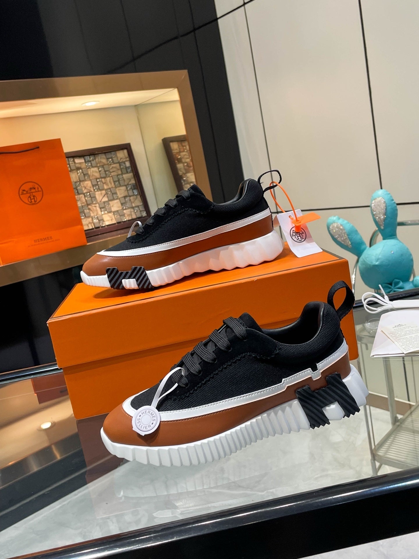 H Striped Leather Sneakers