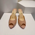 Nude Open-Toe High Heel Mules