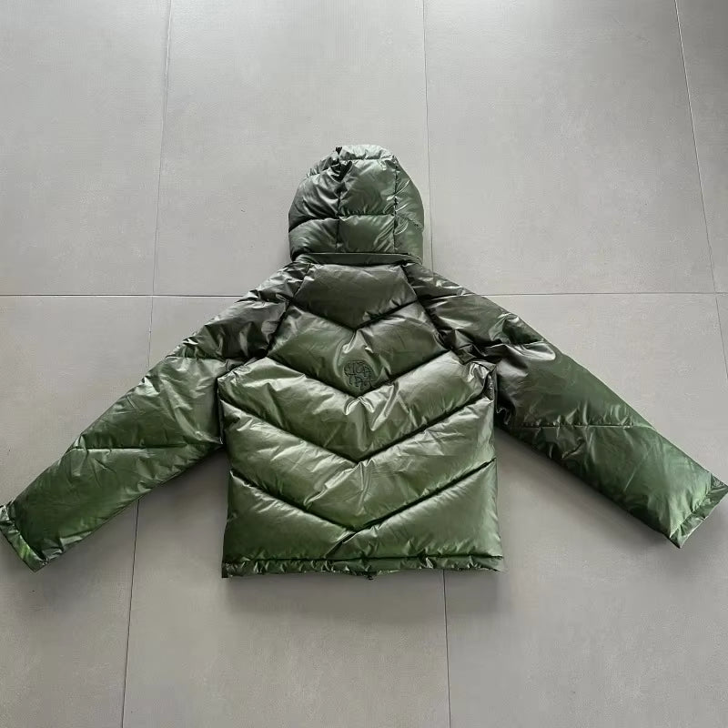 Hooded Glossy Puffer Jacket – Green
