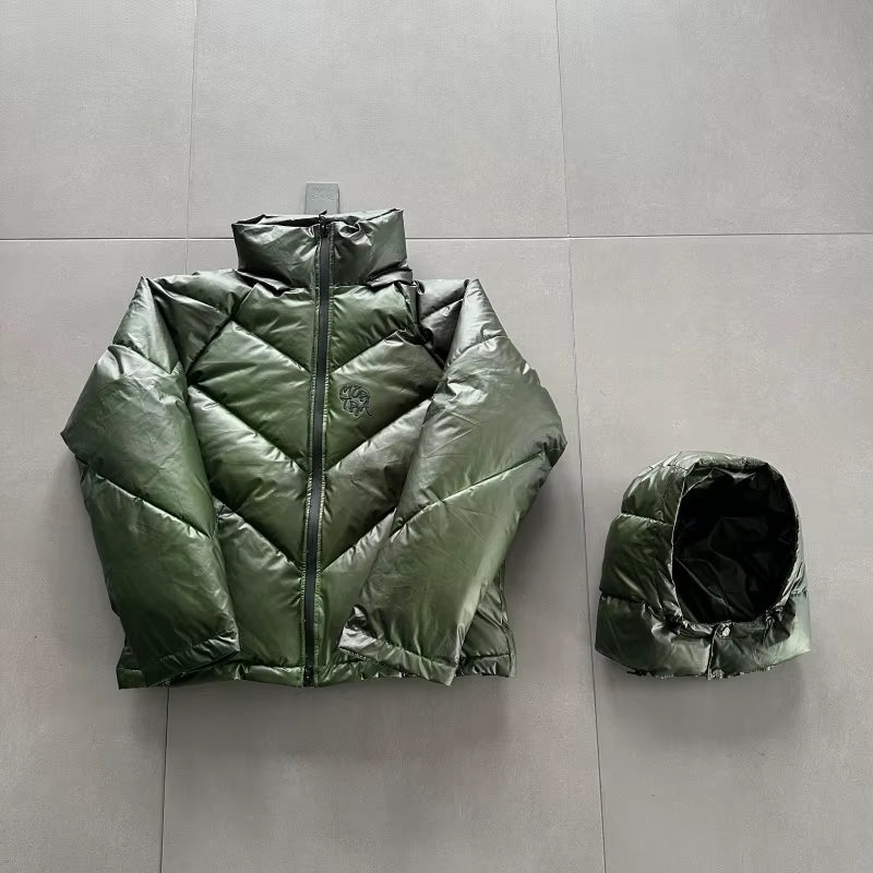 Hooded Glossy Puffer Jacket – Green