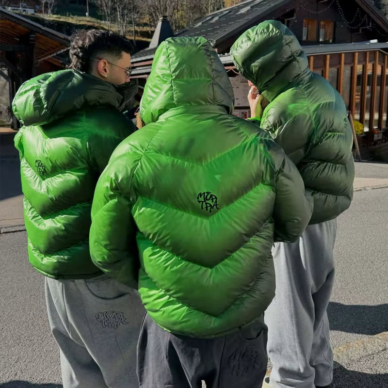 Hooded Glossy Puffer Jacket – Green