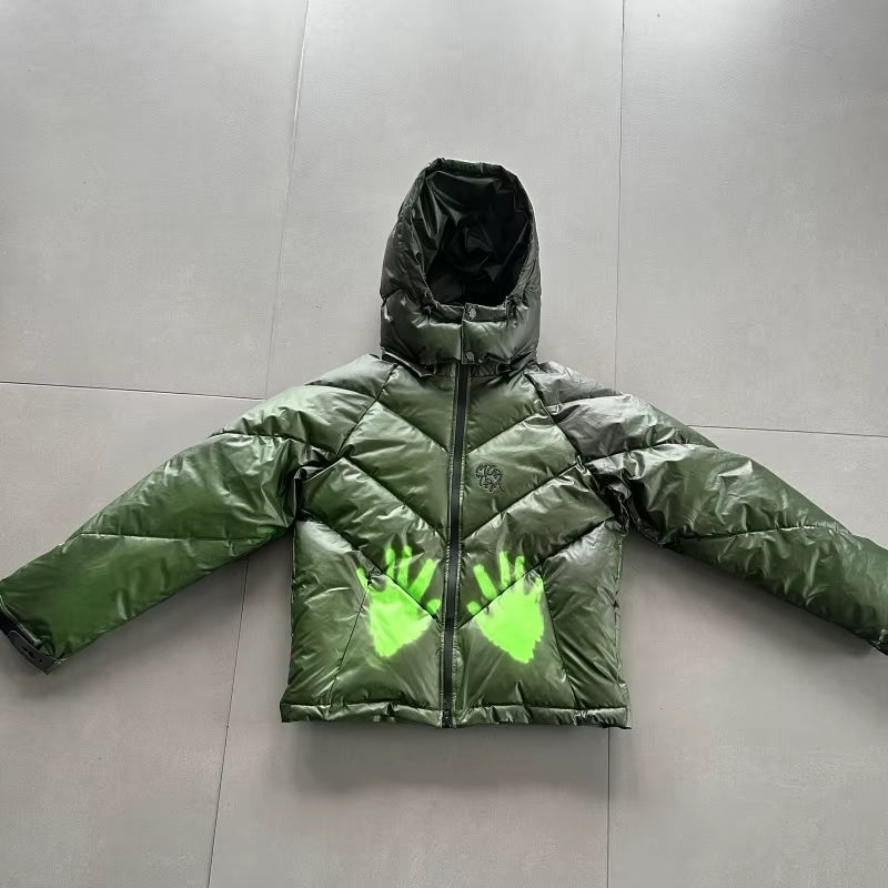 Hooded Glossy Puffer Jacket – Green