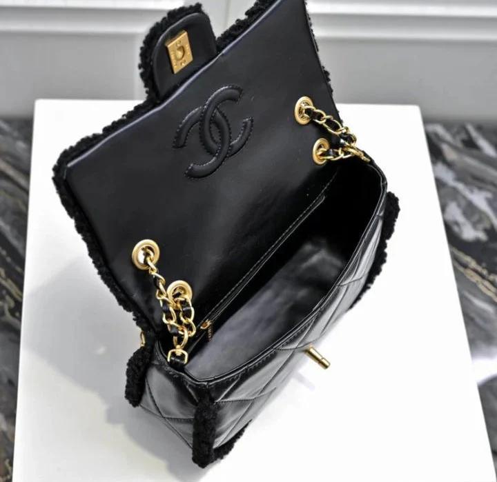 Black Leather Quilted Shoulder Bag