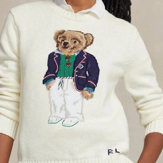 Cream Blazer Bear Knit Sweater