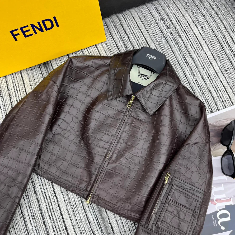 Crocodile pattern lambskin jacket