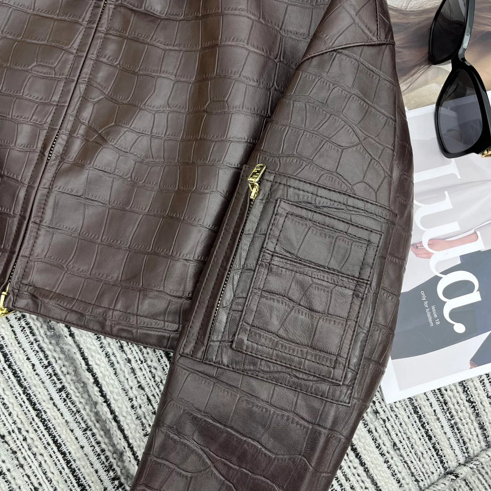 Crocodile pattern lambskin jacket
