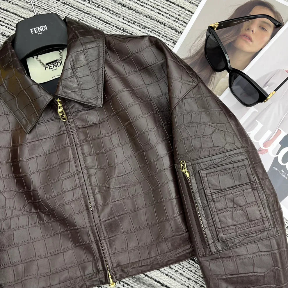 Crocodile pattern lambskin jacket